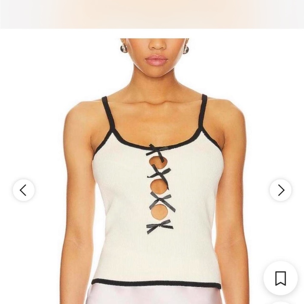 Lioness Cream Ribbed Camisole with Black Trim and Bow Cutouts